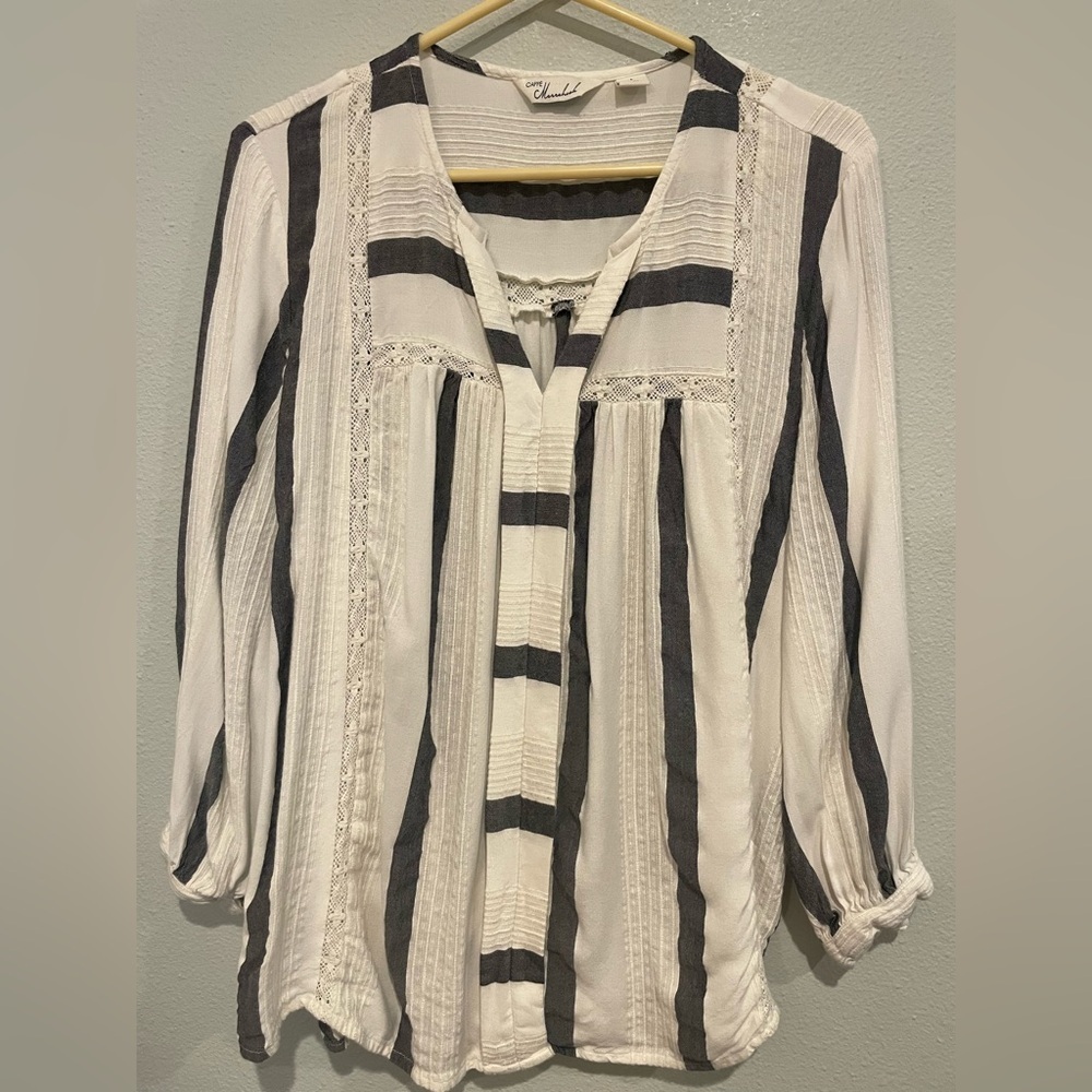 Caffe Marrashesh White and Black Striped Blouse